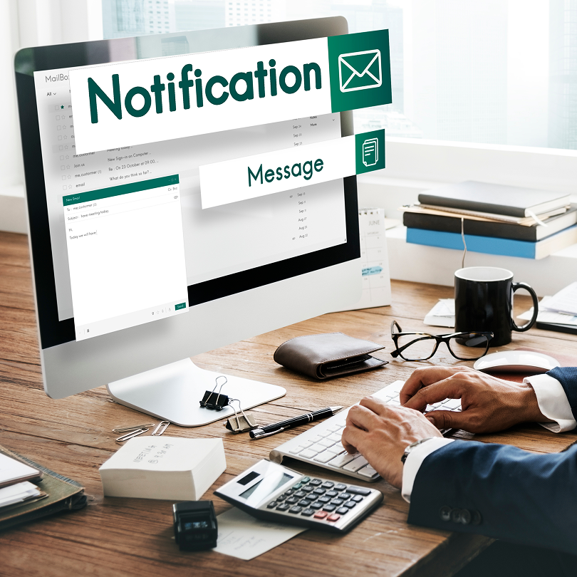 Email workflow diagram on a screen